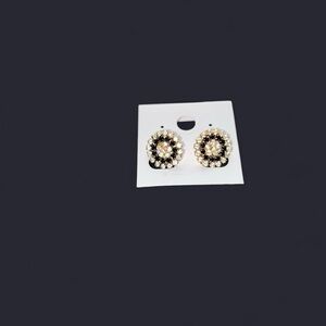 Elegant Gold and Black Triple CZs Dangle Earrings.​​​